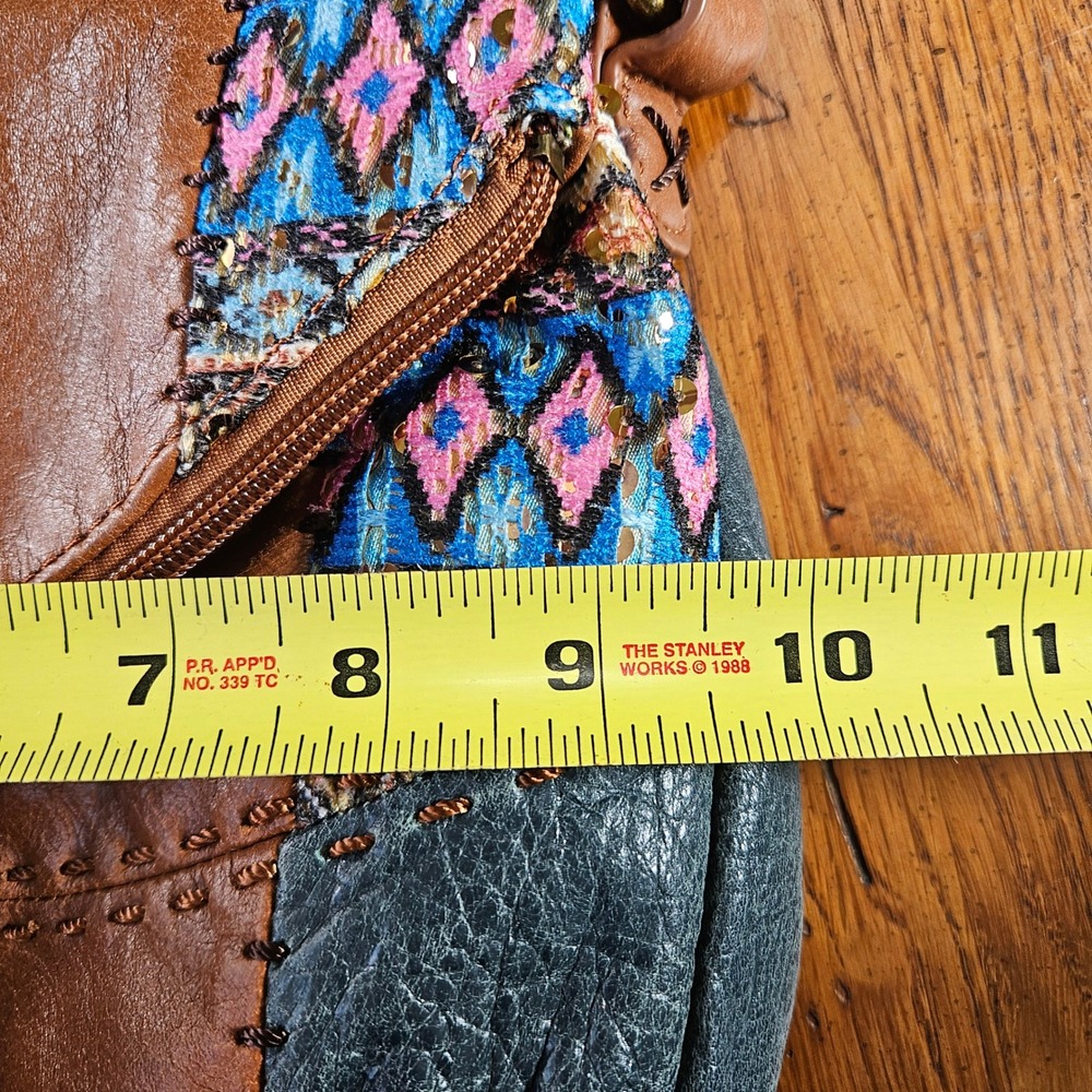 The Sak Leather Crossbody Bag Patchwork Brown Turquoise Sequin Boho Purse - Picture 13 of 14